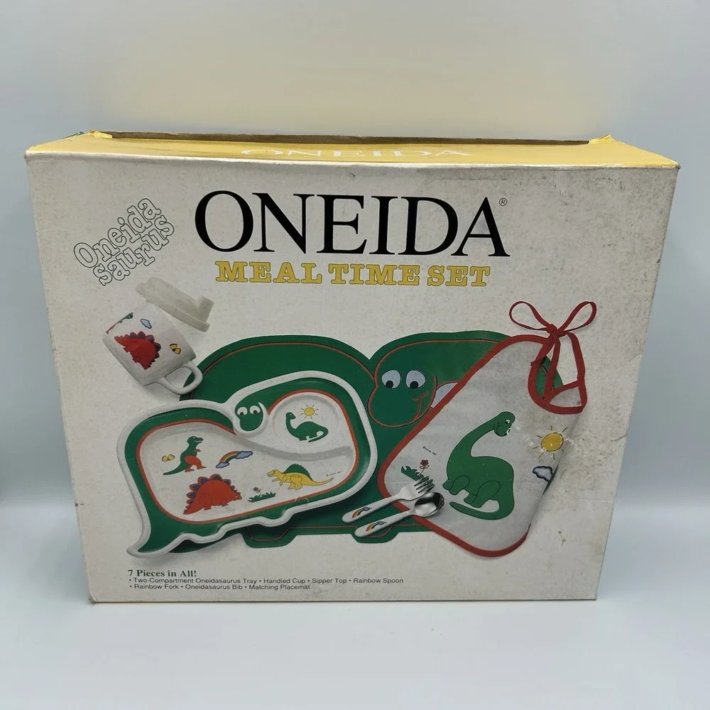 Oneida Dinosaur Toddler Plate Plastic Divided‎ Food Fun Kids Set Vintage 1987